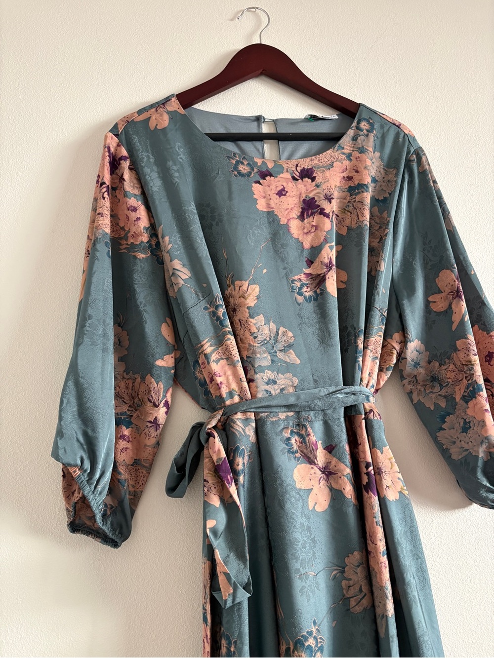 Baltic Born Paula Satin Floral Maxi Dress in Sage Pink Floral Blue Pink Multi 1X - Picture 4 of 9